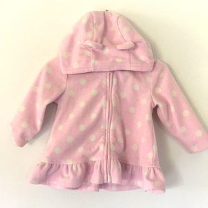 8/15 Fleece zip up white poka dot pink hoodie